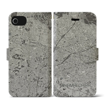 【宮前平（神奈川県）】地図柄iPhoneケース（手帳タイプ）モノトーン・iPhone SE（第3 / 第2世代） / 8 / 7 / 6s / 6 用