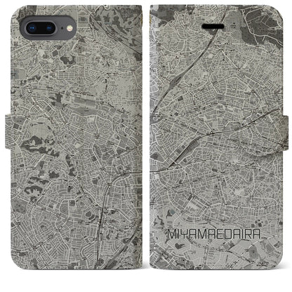 【宮前平（神奈川県）】地図柄iPhoneケース（手帳タイプ）モノトーン・iPhone 8Plus /7Plus / 6sPlus / 6Plus 用