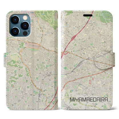 【宮前平（神奈川県）】地図柄iPhoneケース（手帳タイプ）ナチュラル・iPhone 12 / 12 Pro 用