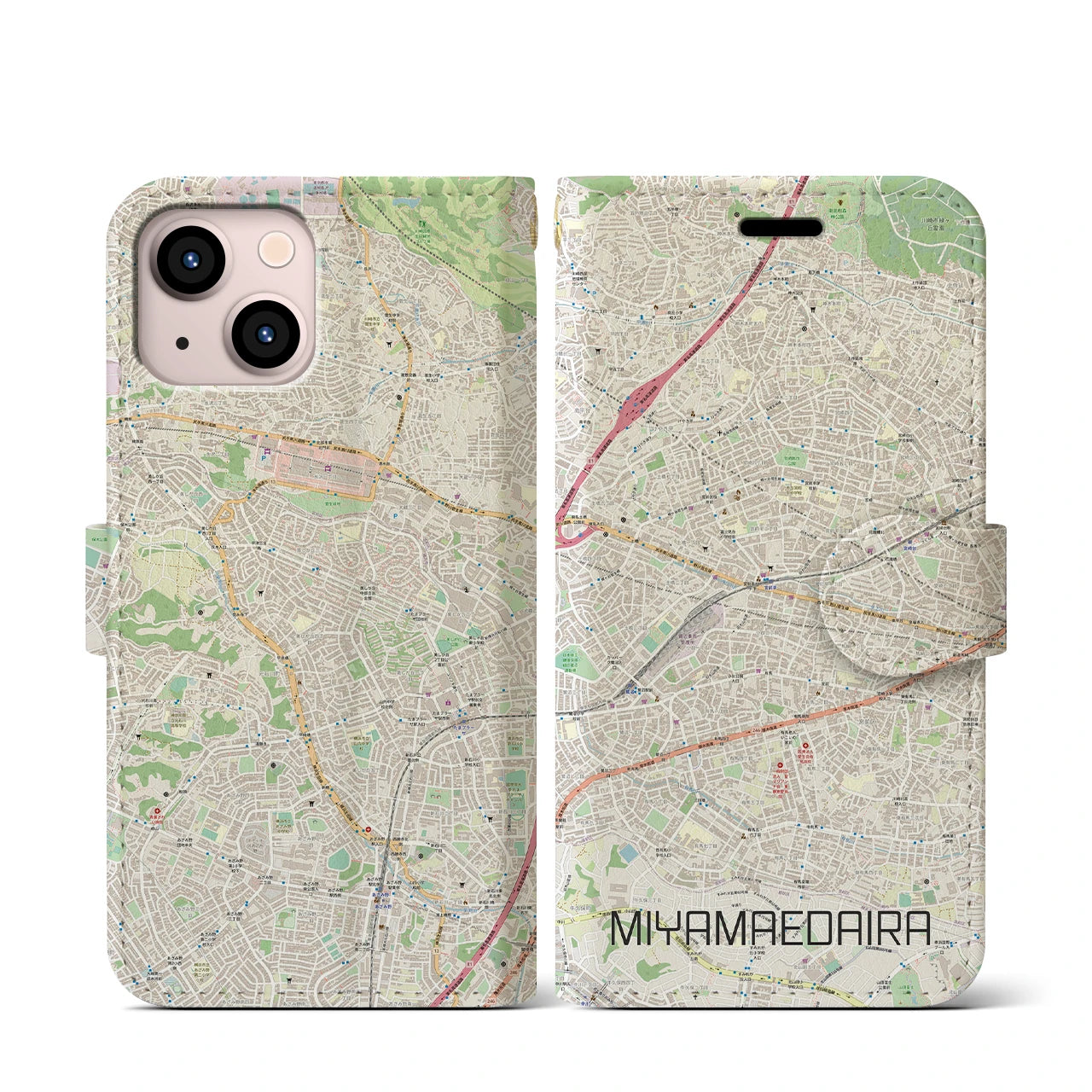 【宮前平（神奈川県）】地図柄iPhoneケース（手帳タイプ）