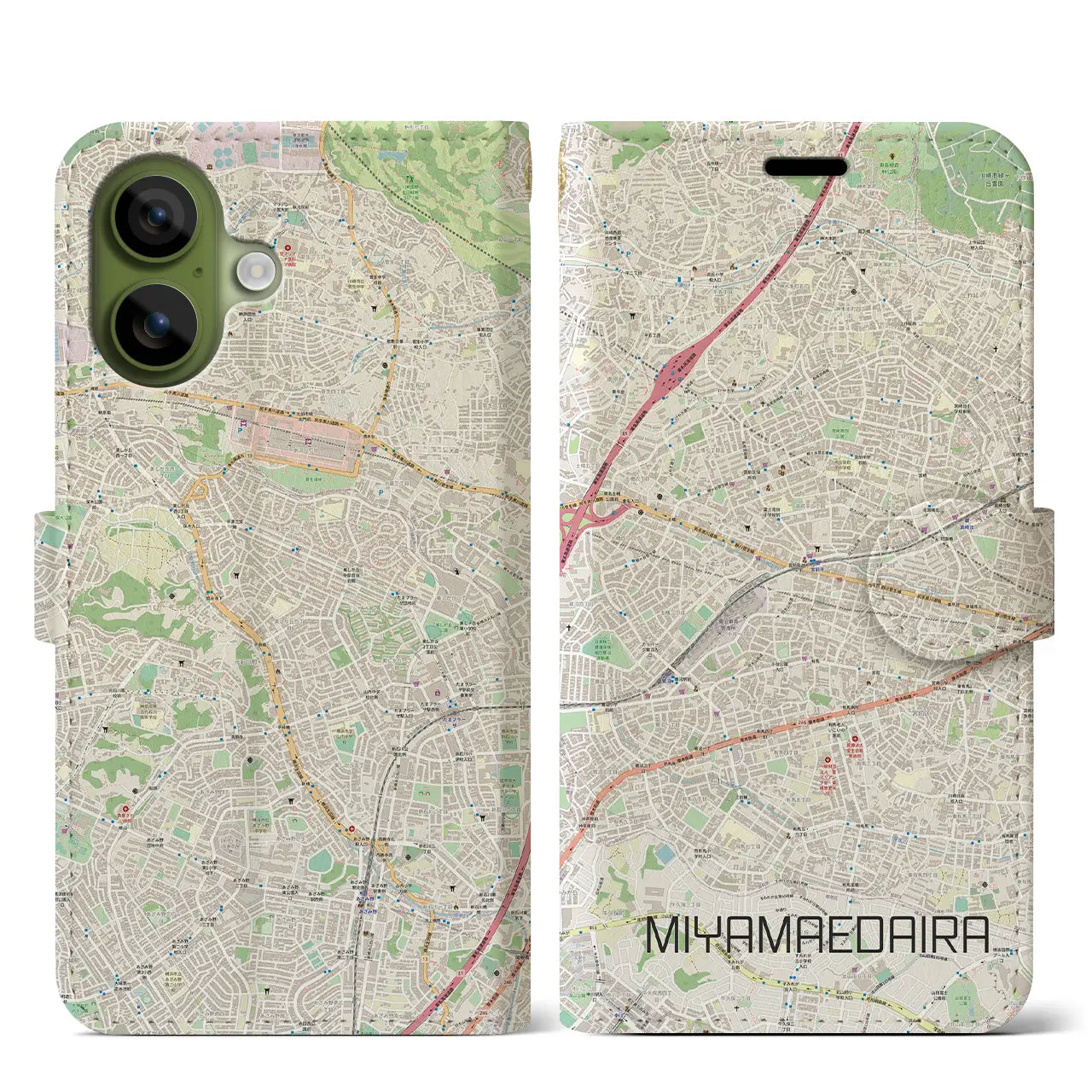 【宮前平（神奈川県）】地図柄iPhoneケース（手帳タイプ）