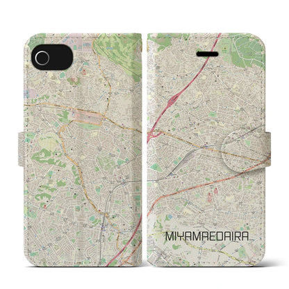 【宮前平（神奈川県）】地図柄iPhoneケース（手帳タイプ）ナチュラル・iPhone SE（第3 / 第2世代） / 8 / 7 / 6s / 6 用