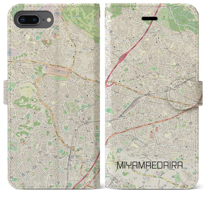 【宮前平（神奈川県）】地図柄iPhoneケース（手帳タイプ）ナチュラル・iPhone 8Plus /7Plus / 6sPlus / 6Plus 用
