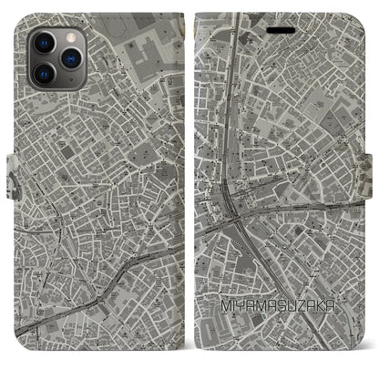 【宮益坂（東京都）】地図柄iPhoneケース（手帳タイプ）モノトーン・iPhone 11 Pro Max 用