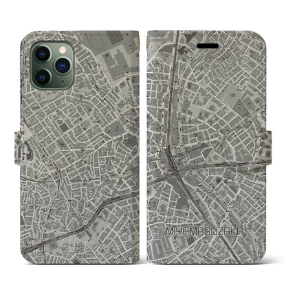 【宮益坂（東京都）】地図柄iPhoneケース（手帳タイプ）モノトーン・iPhone 11 Pro 用