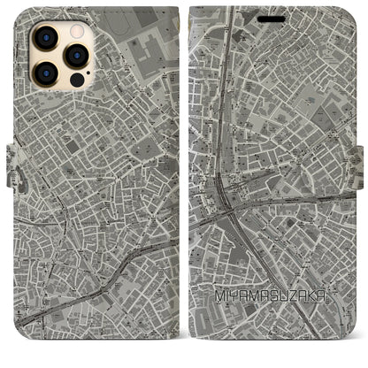 【宮益坂（東京都）】地図柄iPhoneケース（手帳タイプ）モノトーン・iPhone 12 Pro Max 用