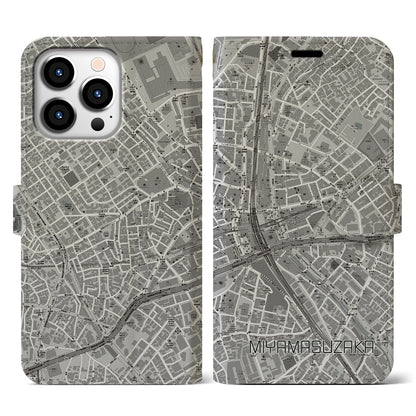 【宮益坂（東京都）】地図柄iPhoneケース（手帳タイプ）モノトーン・iPhone 13 Pro 用