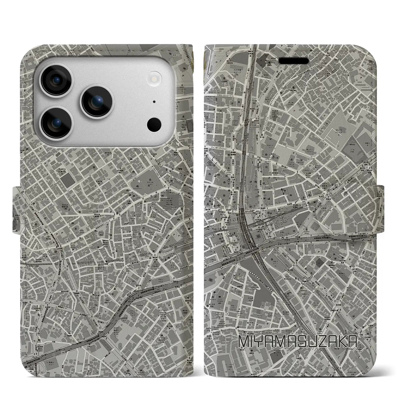 【宮益坂（東京都）】地図柄iPhoneケース（手帳タイプ）