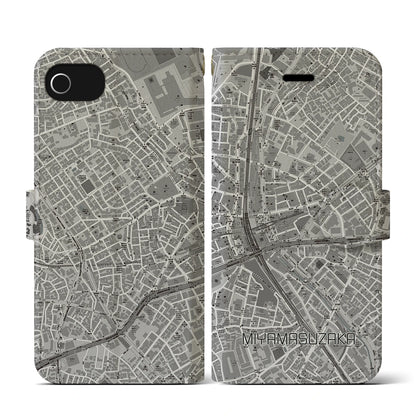 【宮益坂（東京都）】地図柄iPhoneケース（手帳タイプ）モノトーン・iPhone SE（第3 / 第2世代） / 8 / 7 / 6s / 6 用