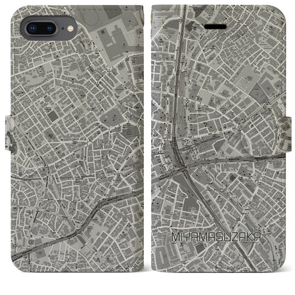 【宮益坂（東京都）】地図柄iPhoneケース（手帳タイプ）モノトーン・iPhone 8Plus /7Plus / 6sPlus / 6Plus 用