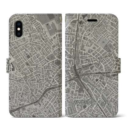 【宮益坂（東京都）】地図柄iPhoneケース（手帳タイプ）モノトーン・iPhone XS / X 用