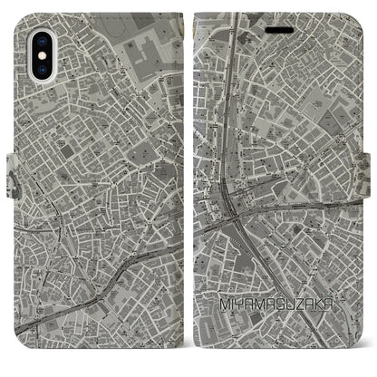 【宮益坂（東京都）】地図柄iPhoneケース（手帳タイプ）モノトーン・iPhone XS Max 用
