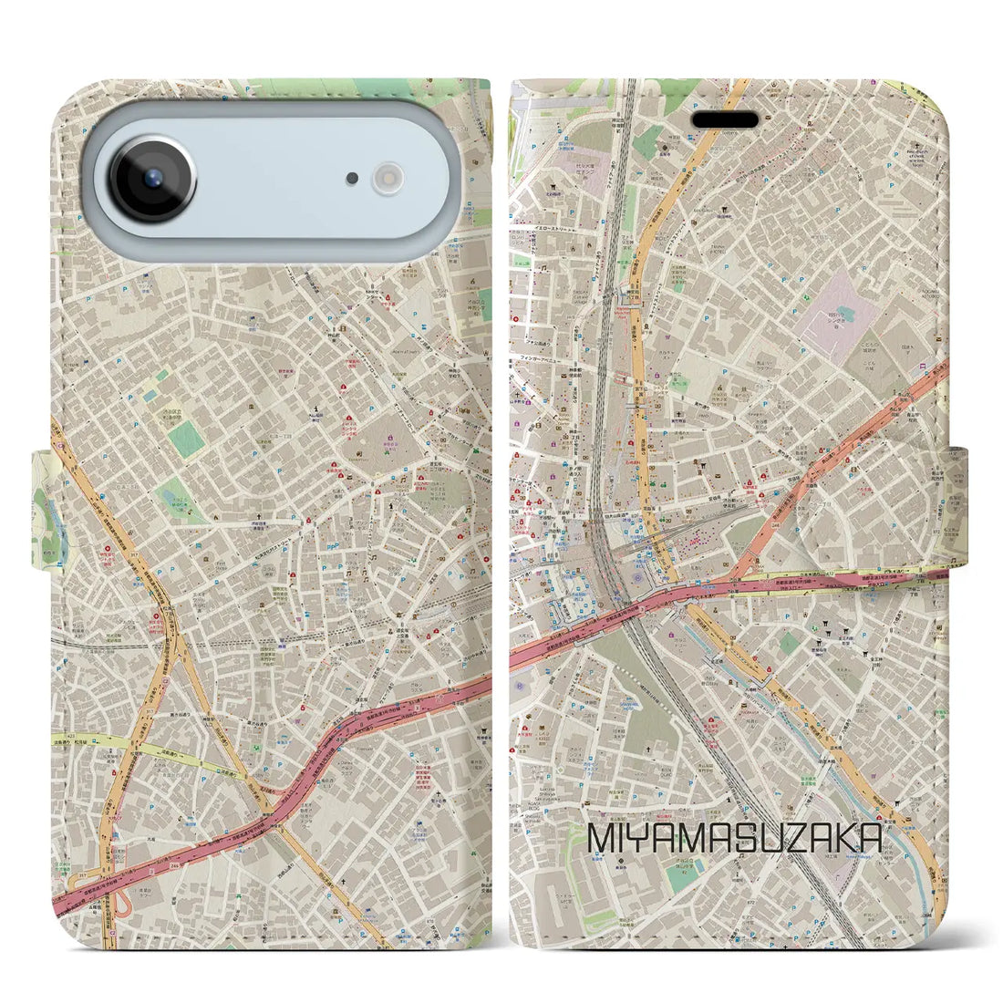 【宮益坂（東京都）】地図柄iPhoneケース（手帳タイプ）ナチュラル・iPhone 17 Pro Max 用