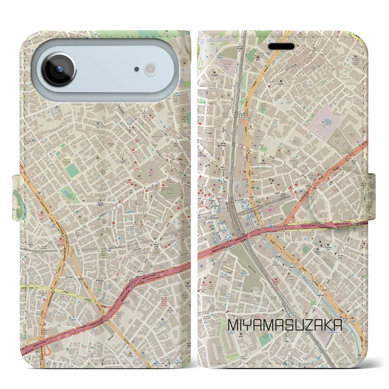 【宮益坂（東京都）】地図柄iPhoneケース（手帳タイプ）