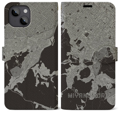 【宮の森（北海道）】地図柄iPhoneケース（手帳タイプ）モノトーン・iPhone 14 Plus 用