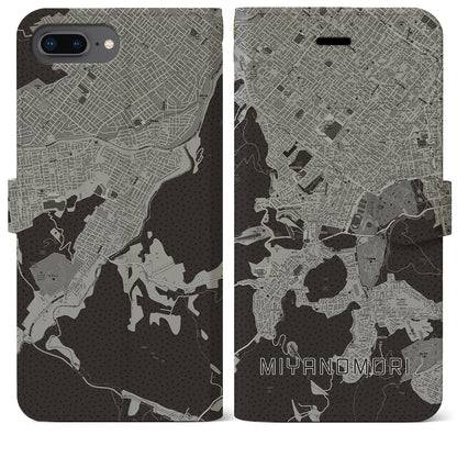【宮の森（北海道）】地図柄iPhoneケース（手帳タイプ）モノトーン・iPhone 8Plus /7Plus / 6sPlus / 6Plus 用