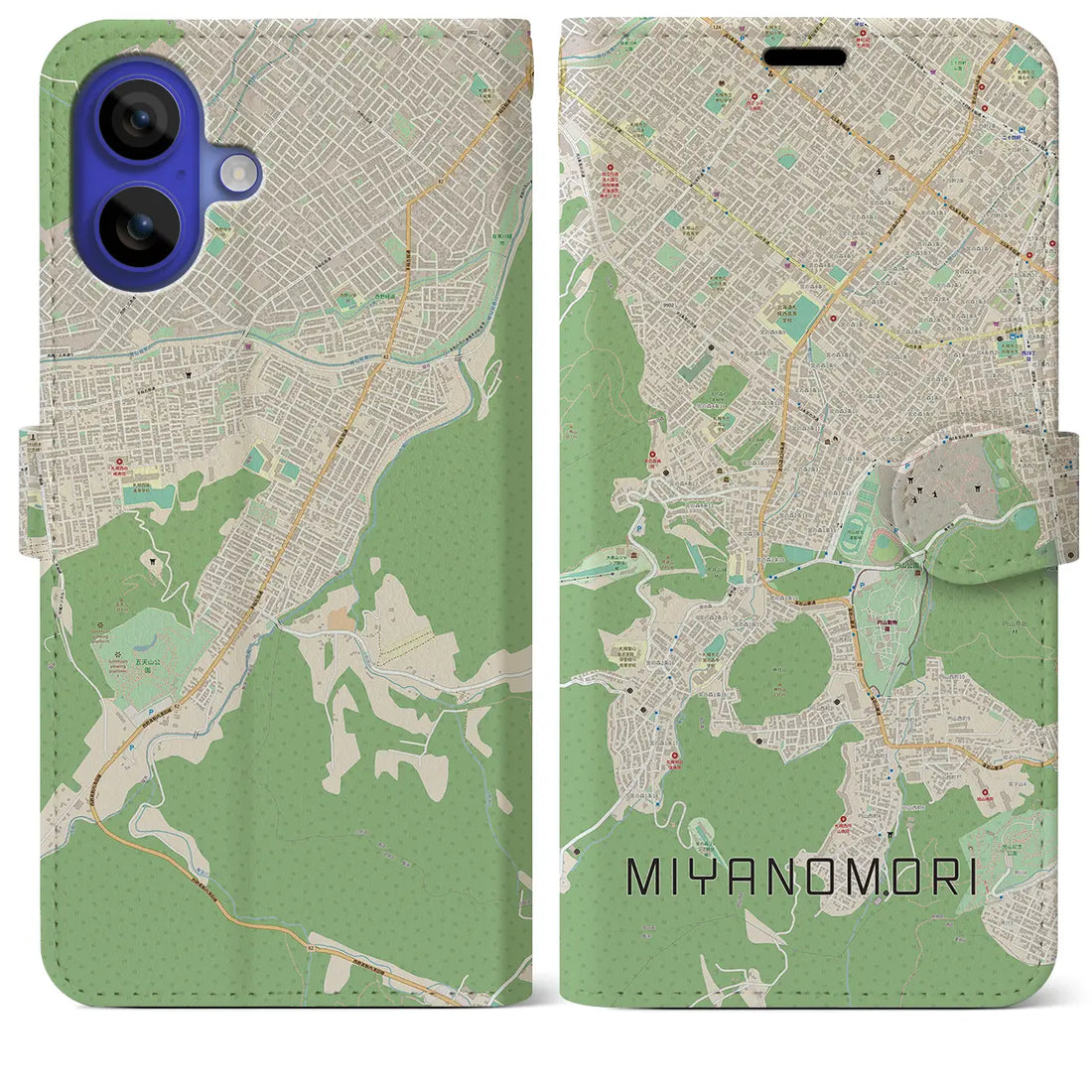 【宮の森(北海道)】地図柄iPhoneケース(手帳タイプ)ナチュラル・iPhone 16 Pro Max 用