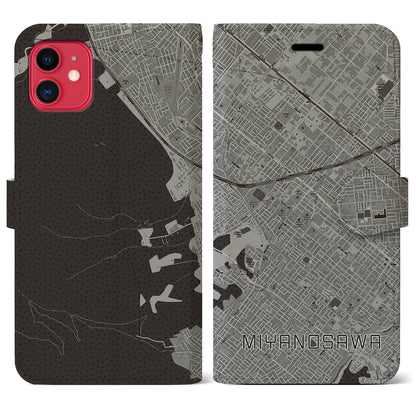 【宮の沢（北海道）】地図柄iPhoneケース（手帳タイプ）モノトーン・iPhone 11 用