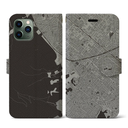 【宮の沢（北海道）】地図柄iPhoneケース（手帳タイプ）モノトーン・iPhone 11 Pro 用