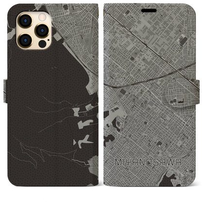 【宮の沢（北海道）】地図柄iPhoneケース（手帳タイプ）モノトーン・iPhone 12 Pro Max 用