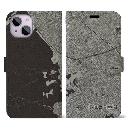 【宮の沢（北海道）】地図柄iPhoneケース（手帳タイプ）モノトーン・iPhone 14 用