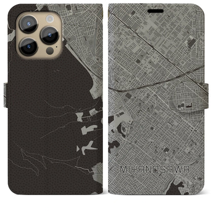 【宮の沢（北海道）】地図柄iPhoneケース（手帳タイプ）モノトーン・iPhone 14 Pro Max 用