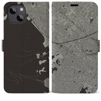 【宮の沢（北海道）】地図柄iPhoneケース（手帳タイプ）モノトーン・iPhone 14 Plus 用