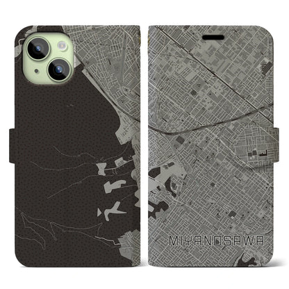 【宮の沢（北海道）】地図柄iPhoneケース（手帳タイプ）モノトーン・iPhone 15 用