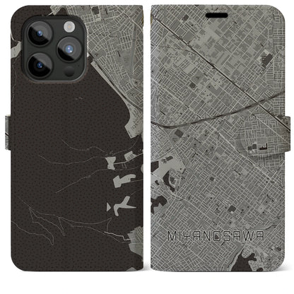 【宮の沢（北海道）】地図柄iPhoneケース（手帳タイプ）モノトーン・iPhone 15 Pro Max 用