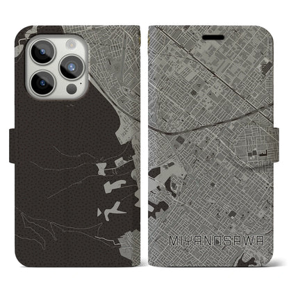 【宮の沢（北海道）】地図柄iPhoneケース（手帳タイプ）モノトーン・iPhone 15 Pro 用