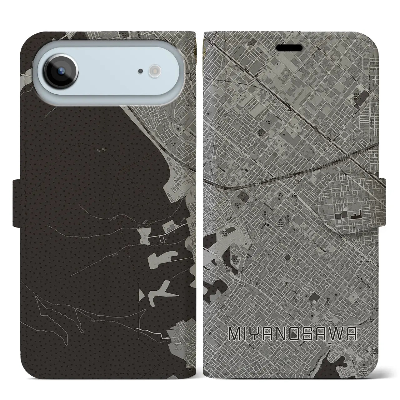 【宮の沢（北海道）】地図柄iPhoneケース（手帳タイプ）