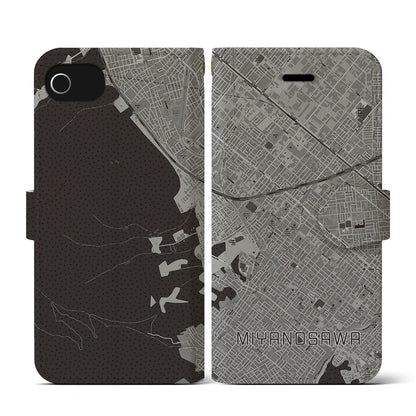 【宮の沢（北海道）】地図柄iPhoneケース（手帳タイプ）モノトーン・iPhone SE（第3 / 第2世代） / 8 / 7 / 6s / 6 用