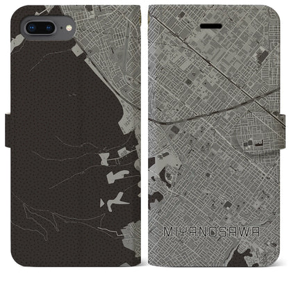 【宮の沢（北海道）】地図柄iPhoneケース（手帳タイプ）モノトーン・iPhone 8Plus /7Plus / 6sPlus / 6Plus 用