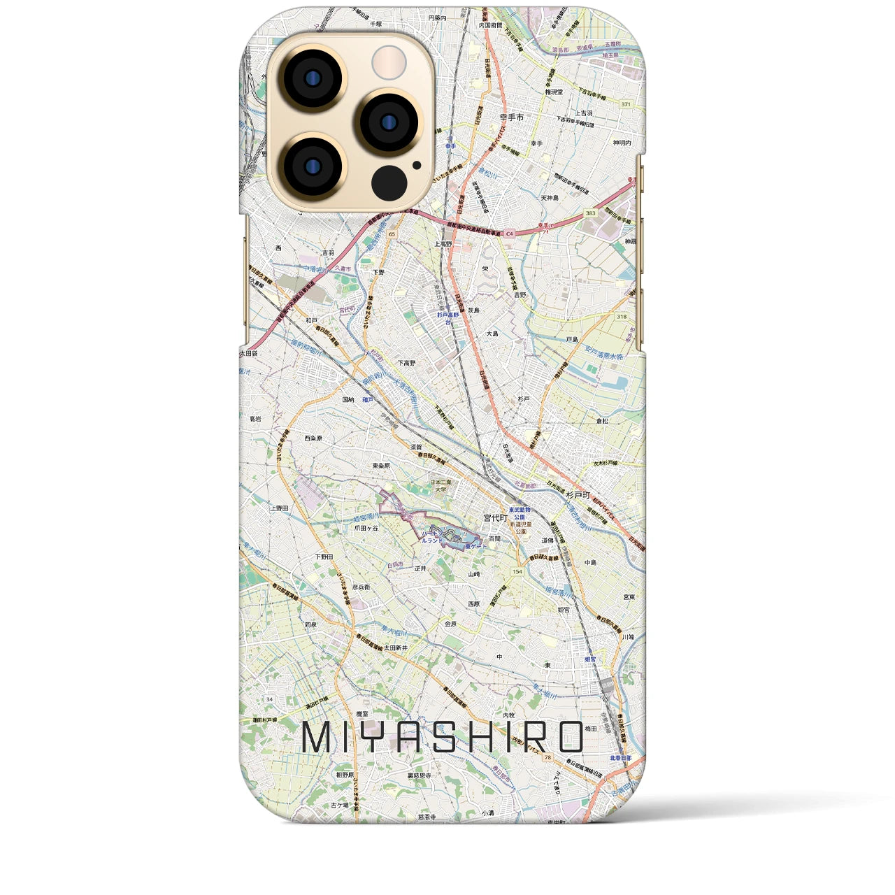 【宮代（埼玉県）】地図柄iPhoneケース（バックカバータイプ）ナチュラル・iPhone 12 Pro Max 用