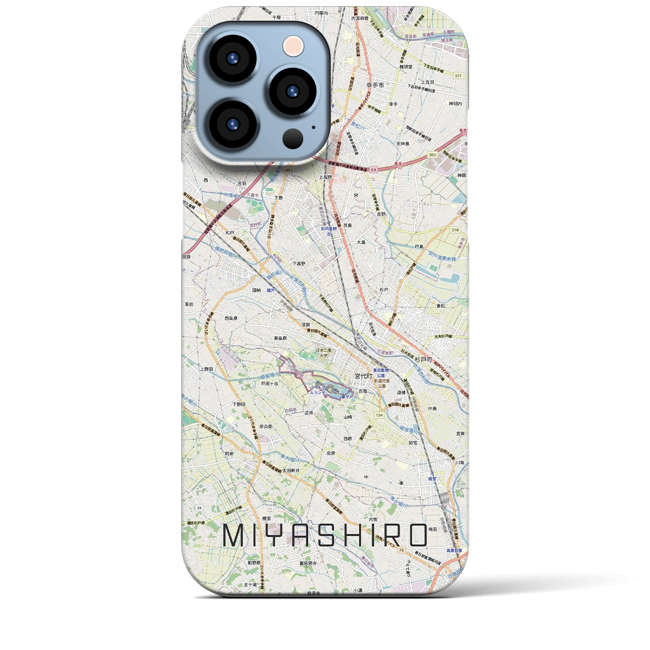 【宮代（埼玉県）】地図柄iPhoneケース（バックカバータイプ）ナチュラル・iPhone 13 Pro Max 用