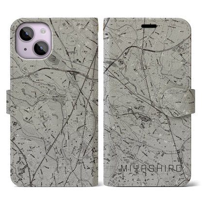 【宮代（埼玉県）】地図柄iPhoneケース（手帳タイプ）モノトーン・iPhone 14 用