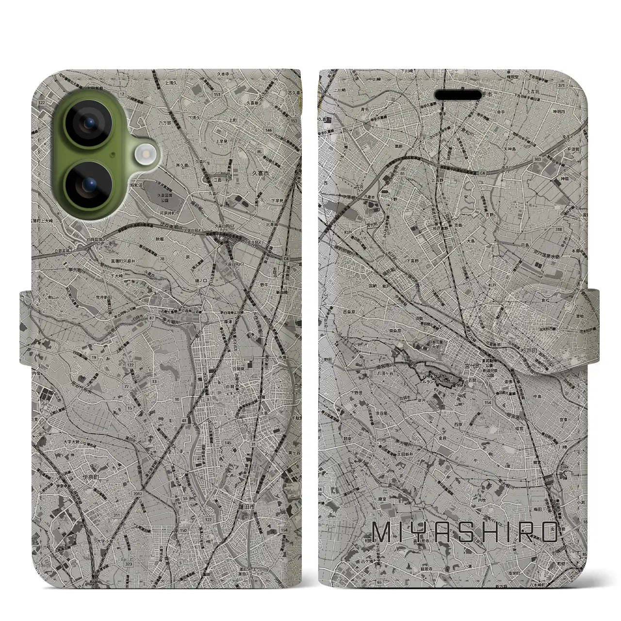 【宮代（埼玉県）】地図柄iPhoneケース（手帳タイプ）