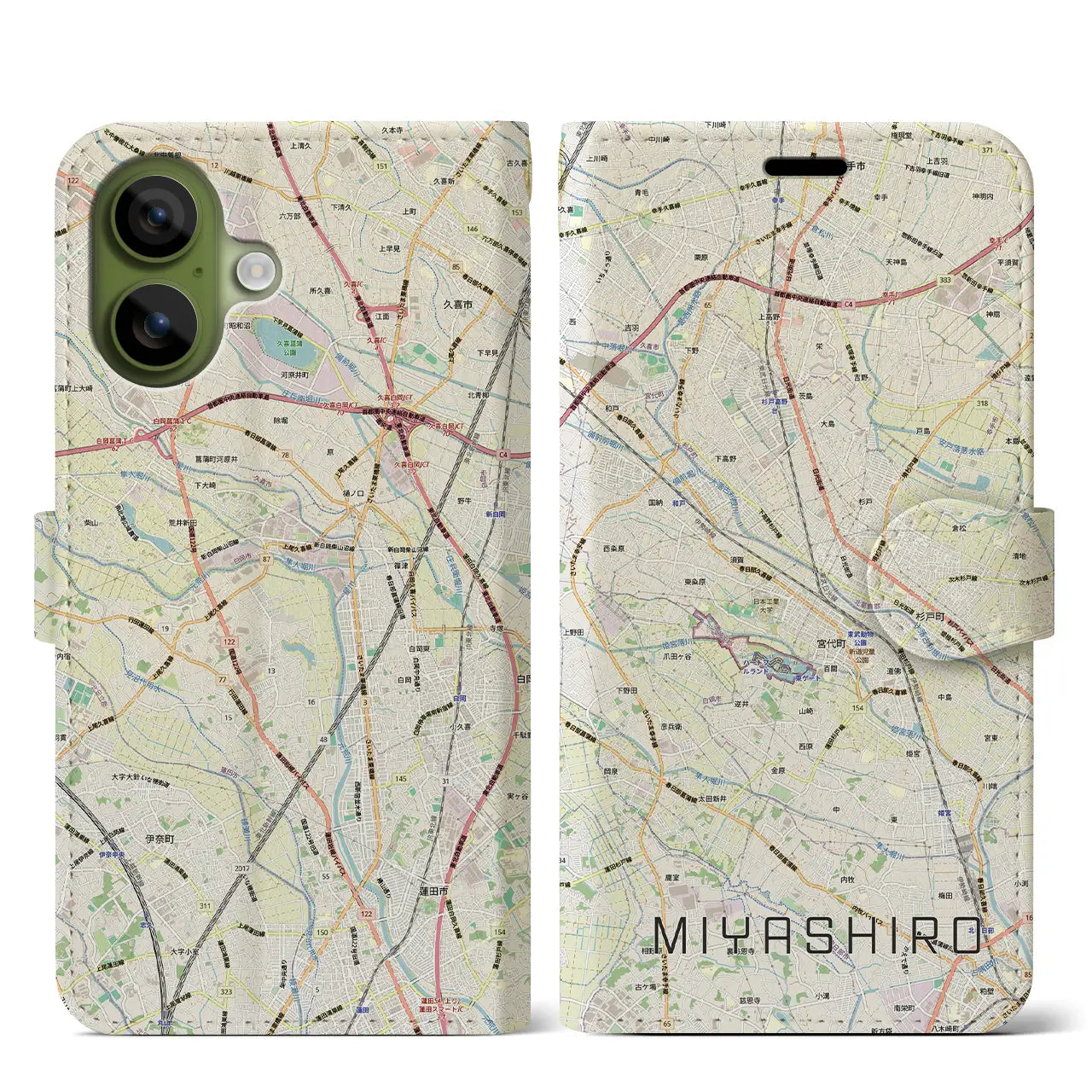 【宮代（埼玉県）】地図柄iPhoneケース（手帳タイプ）