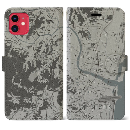 【宮崎2（宮崎県）】地図柄iPhoneケース（手帳タイプ）モノトーン・iPhone 11 用