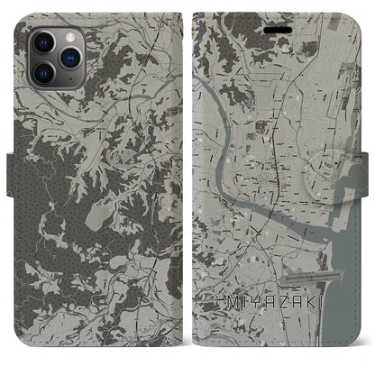 【宮崎2（宮崎県）】地図柄iPhoneケース（手帳タイプ）モノトーン・iPhone 11 Pro Max 用