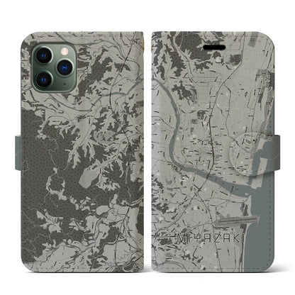 【宮崎2（宮崎県）】地図柄iPhoneケース（手帳タイプ）モノトーン・iPhone 11 Pro 用