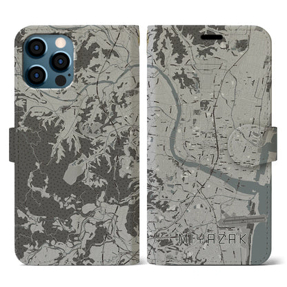 【宮崎2（宮崎県）】地図柄iPhoneケース（手帳タイプ）モノトーン・iPhone 12 / 12 Pro 用