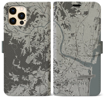 【宮崎2（宮崎県）】地図柄iPhoneケース（手帳タイプ）モノトーン・iPhone 12 Pro Max 用