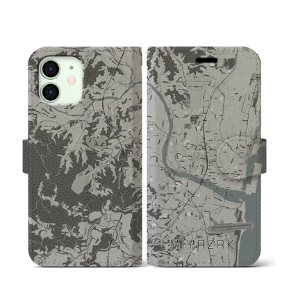 【宮崎2（宮崎県）】地図柄iPhoneケース（手帳タイプ）モノトーン・iPhone 12 mini 用