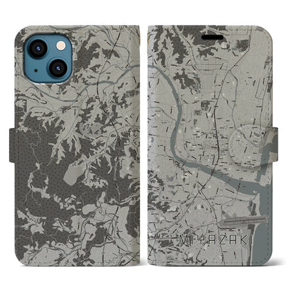 【宮崎2（宮崎県）】地図柄iPhoneケース（手帳タイプ）モノトーン・iPhone 13 用