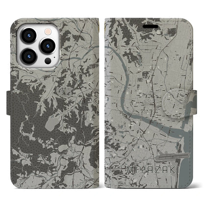 【宮崎2（宮崎県）】地図柄iPhoneケース（手帳タイプ）モノトーン・iPhone 13 Pro 用