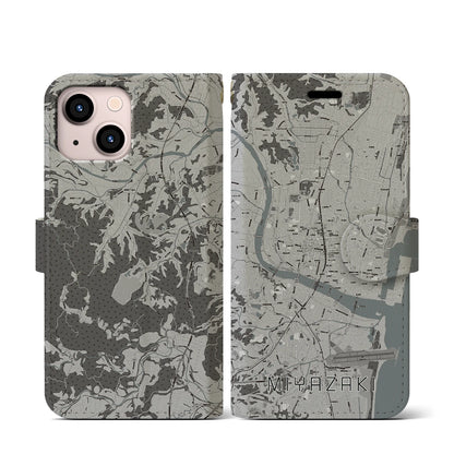 【宮崎2（宮崎県）】地図柄iPhoneケース（手帳タイプ）モノトーン・iPhone 13 mini 用