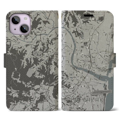 【宮崎2（宮崎県）】地図柄iPhoneケース（手帳タイプ）モノトーン・iPhone 14 用