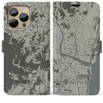 【宮崎2（宮崎県）】地図柄iPhoneケース（手帳タイプ）モノトーン・iPhone 14 Pro Max 用