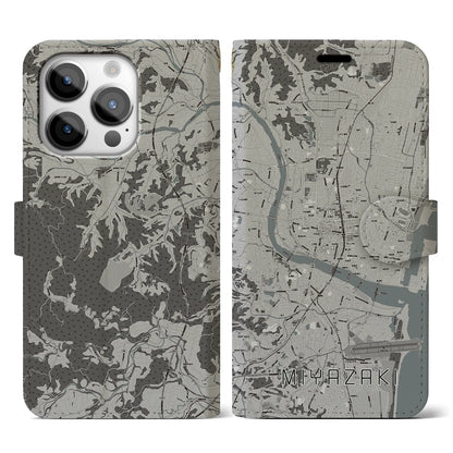 【宮崎2（宮崎県）】地図柄iPhoneケース（手帳タイプ）モノトーン・iPhone 14 Pro 用